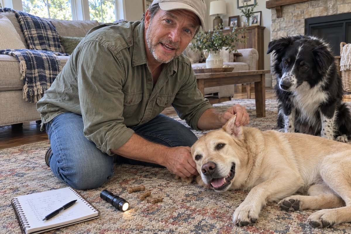 Tyler doing the monthly home check on his Labrador