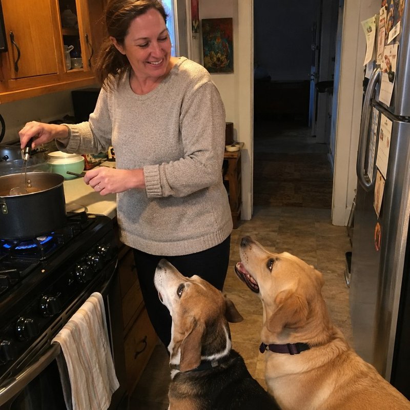 Sarah cooking the one-pot recipe for her two dogs